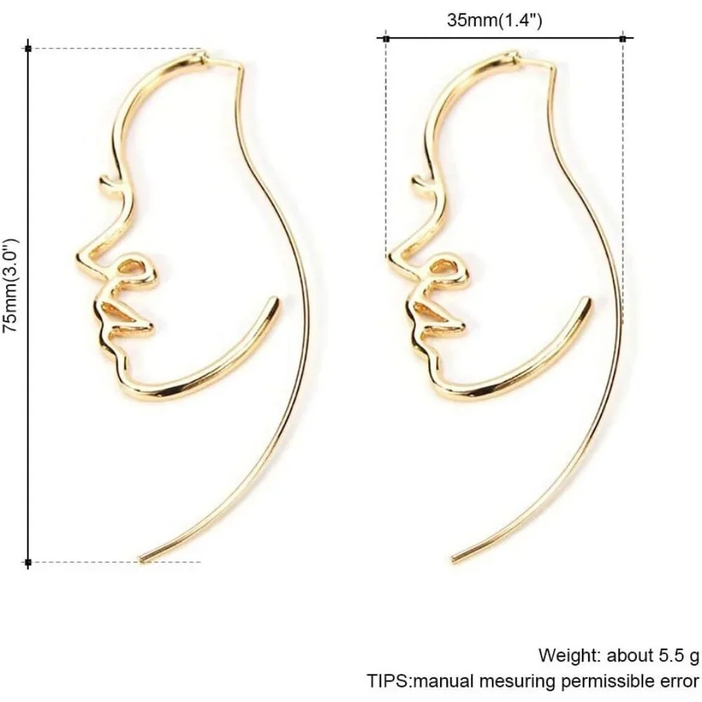Hollowed out face drop earrings for women gold plated punk earrings Jewelry gold_5